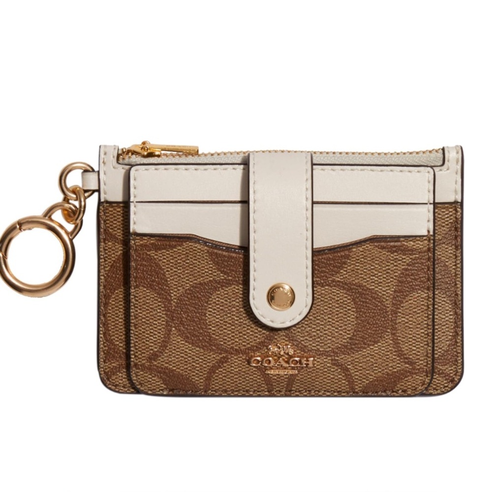 Coach Signature Brown and Cream Key Card Holder